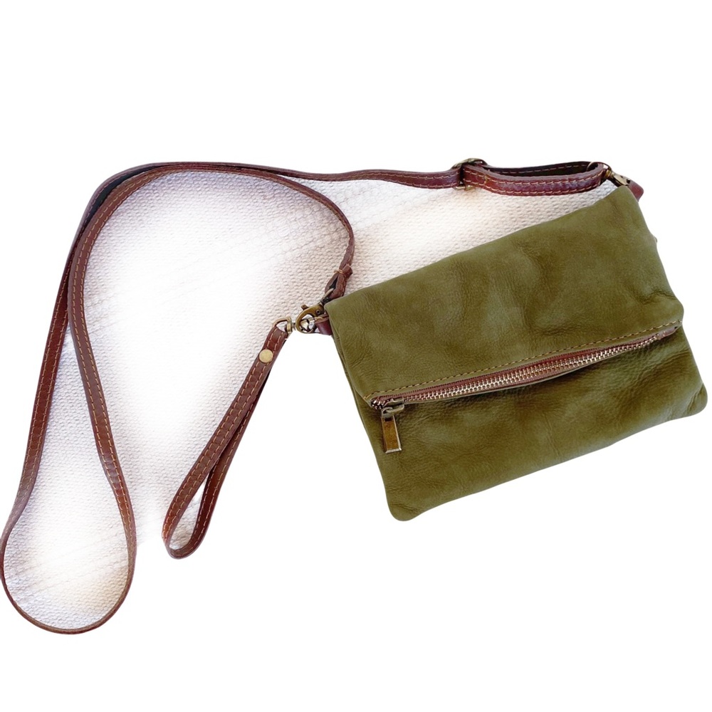 100% TOSCANA Olive Green Leather crossbody purse Toscany